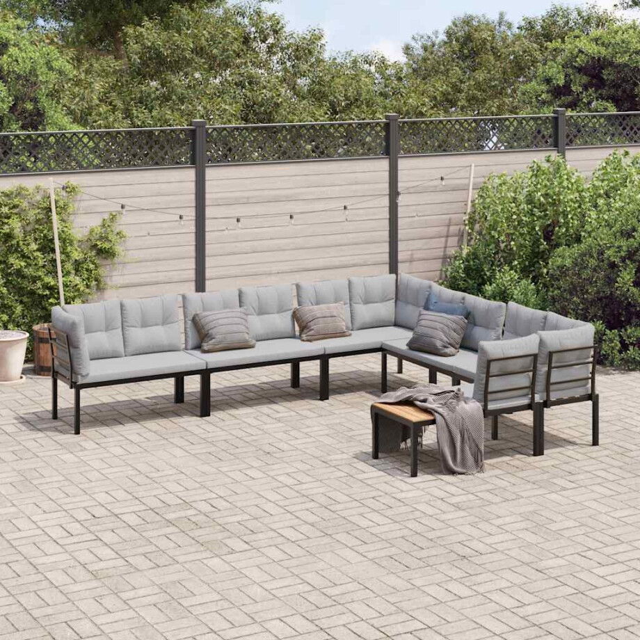 vidaXL 6-delige Loungeset met kussens gepoedercoat staal zwart afbeelding 1