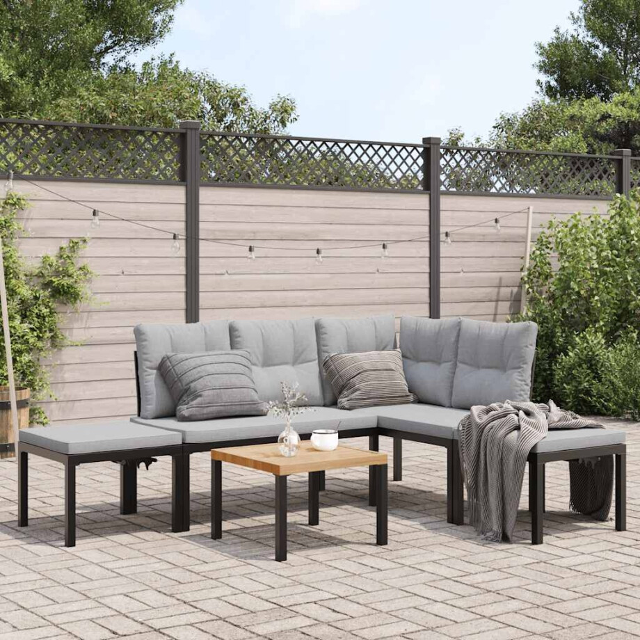 vidaXL 5-delige Loungeset met kussens gepoedercoat staal zwart vidaXL 5-delige Loungeset met kussens gepoedercoat staal zwart afbeelding 1