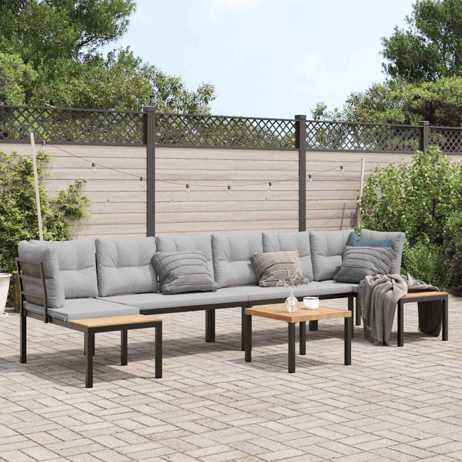 vidaXL 5-delige Loungeset met kussens gepoedercoat staal zwart vidaXL 5-delige Loungeset met kussens gepoedercoat staal zwart afbeelding 1