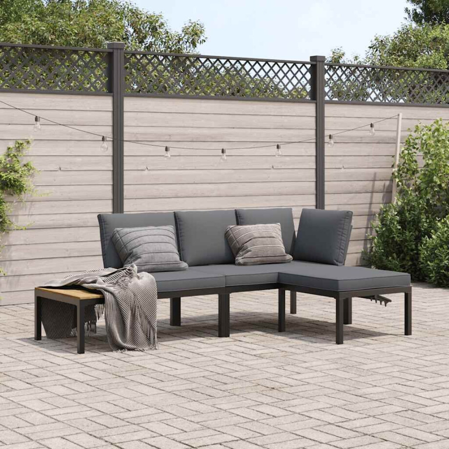 vidaXL 3-delige Loungeset met kussens aluminium zwart vidaXL 3-delige Loungeset met kussens aluminium zwart afbeelding 1