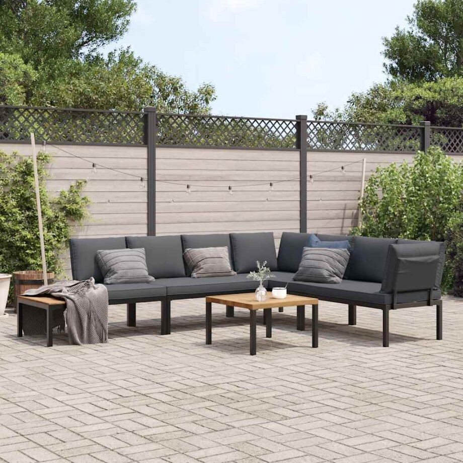 vidaXL 5-delige Loungeset met kussens aluminium zwart vidaXL 5-delige Loungeset met kussens aluminium zwart afbeelding 1