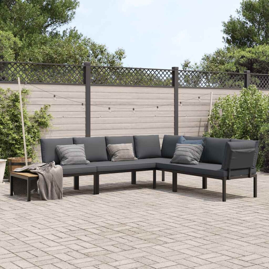 vidaXL 4-delige Loungeset met kussens aluminium zwart afbeelding 1