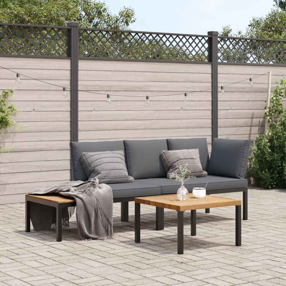 vidaXL 3-delige Loungeset met kussens aluminium zwart vidaXL 3-delige Loungeset met kussens aluminium zwart afbeelding 1
