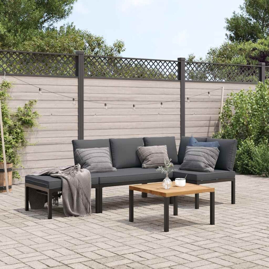 vidaXL 4-delige Loungeset met kussens aluminium zwart afbeelding 1