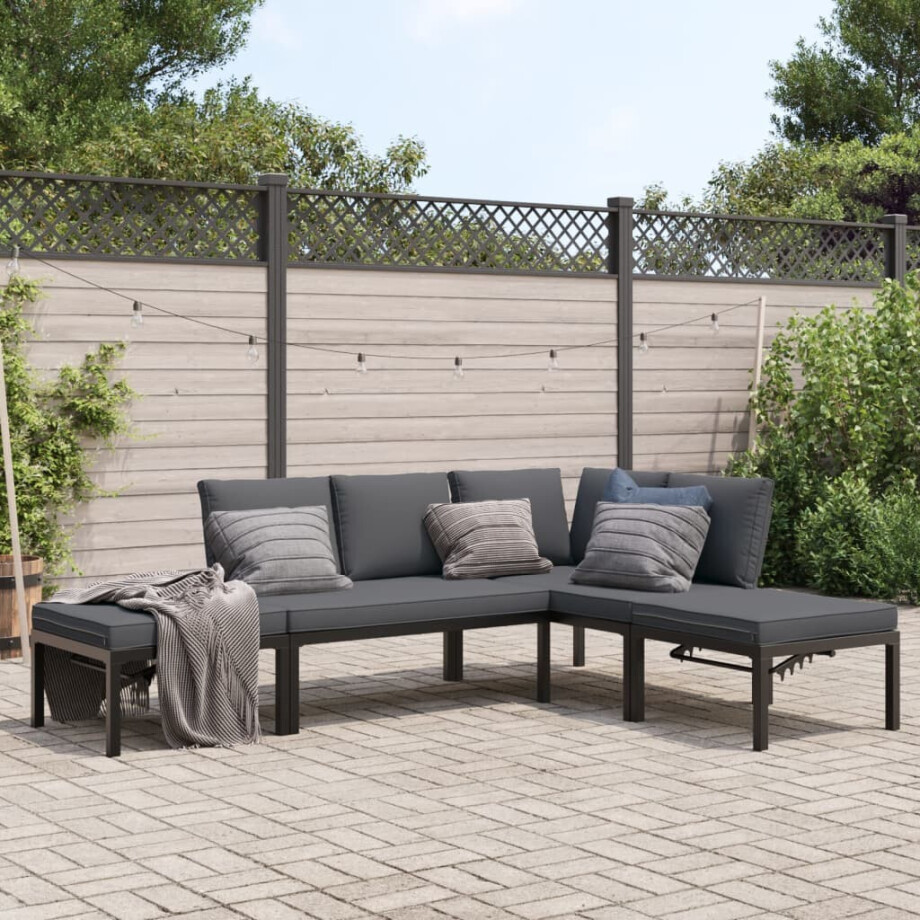 vidaXL 4-delige Loungeset met kussens aluminium zwart afbeelding 1