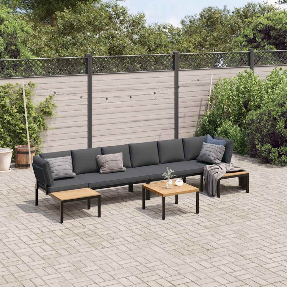 vidaXL 5-delige Loungeset met kussens aluminium zwart vidaXL 5-delige Loungeset met kussens aluminium zwart afbeelding 1
