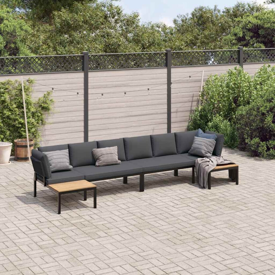 vidaXL 4-delige Loungeset met kussens aluminium zwart vidaXL 4-delige Loungeset met kussens aluminium zwart afbeelding 1