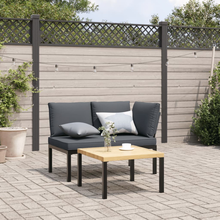 vidaXL 2-delige Loungeset met kussens aluminium zwart afbeelding 1