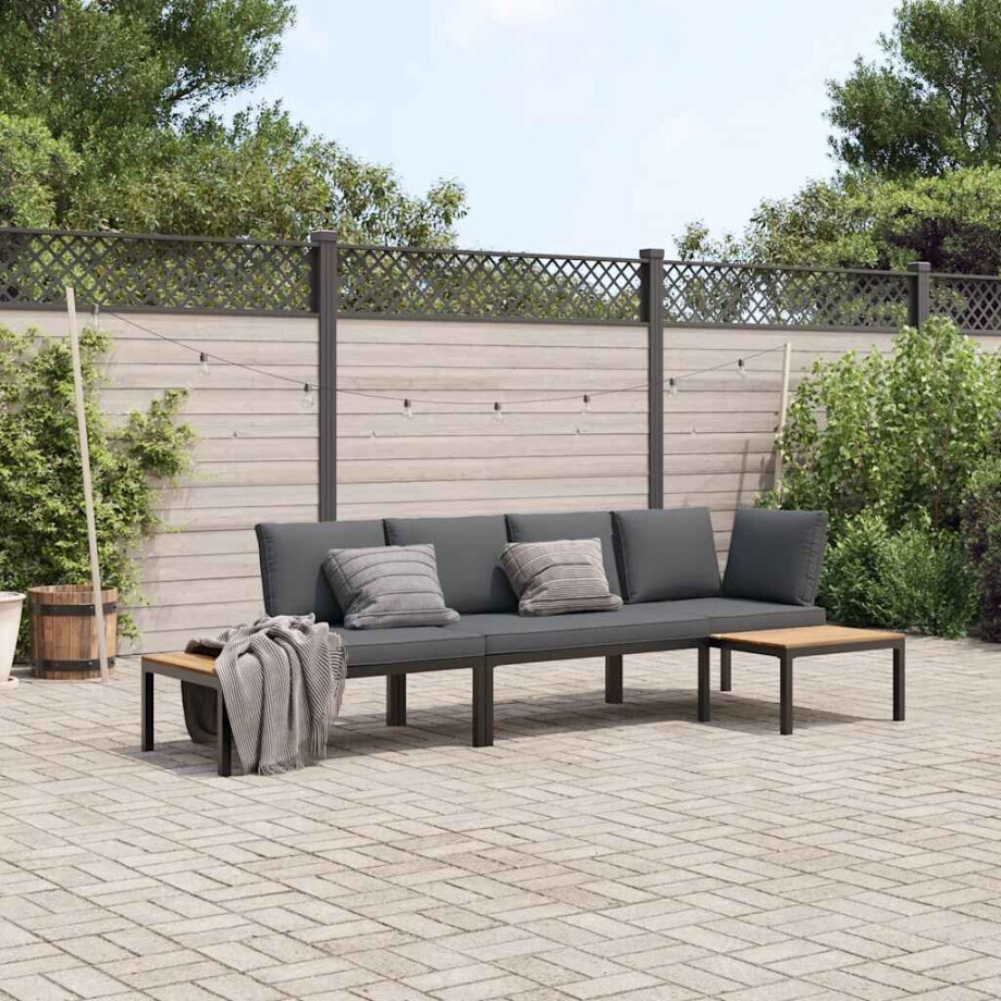 vidaXL 3-delige Loungeset met kussens aluminium zwart vidaXL 3-delige Loungeset met kussens aluminium zwart afbeelding 1