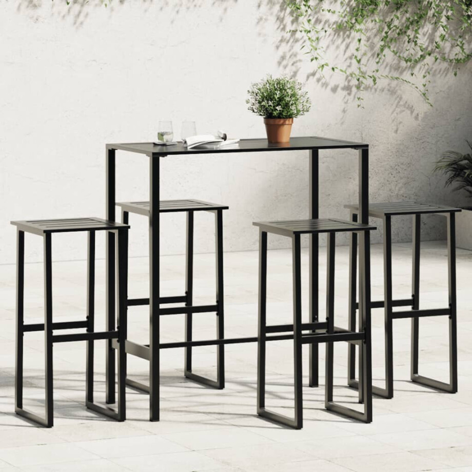 vidaXL 5-delige Tuinbarset gepoedercoat staal zwart afbeelding 1