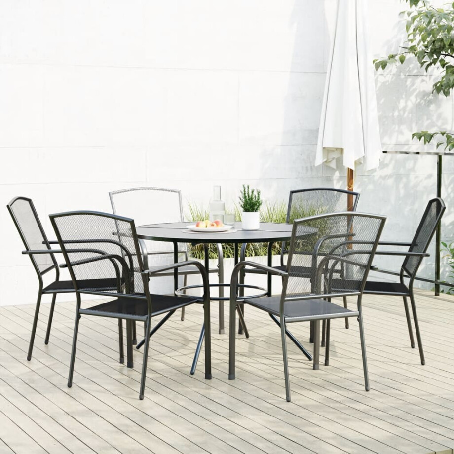 vidaXL 7-delige Tuinset stapelbaar gepoedercoat staal antracietkleurig afbeelding 1