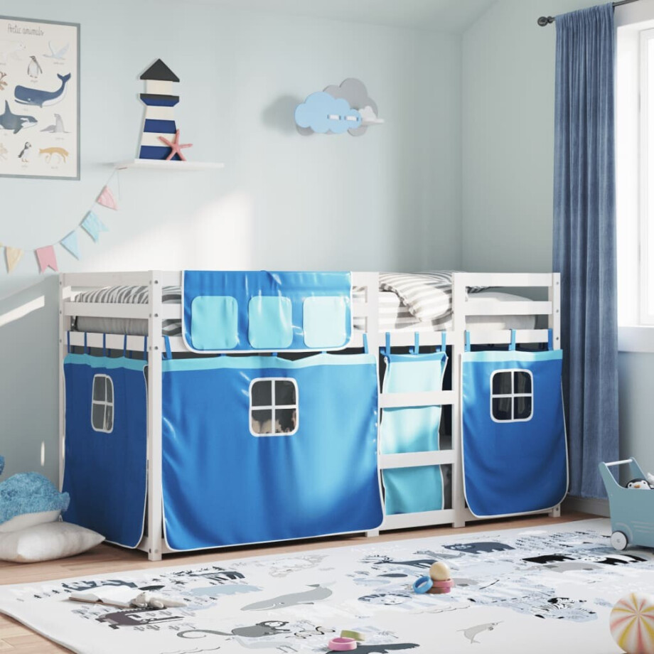 vidaXL Stapelbed met gordijnen 80x200 cm massief grenenhout blauw afbeelding 1