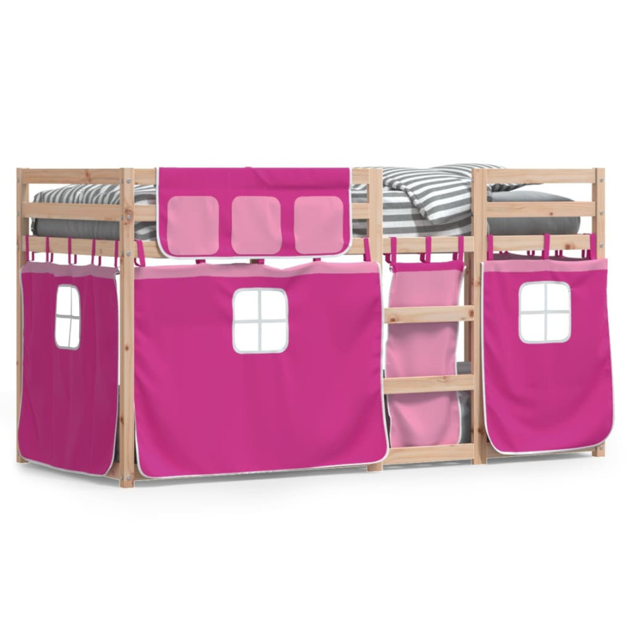 vidaXL Stapelbed met gordijnen 75x190 cm grenenhout roze afbeelding 1