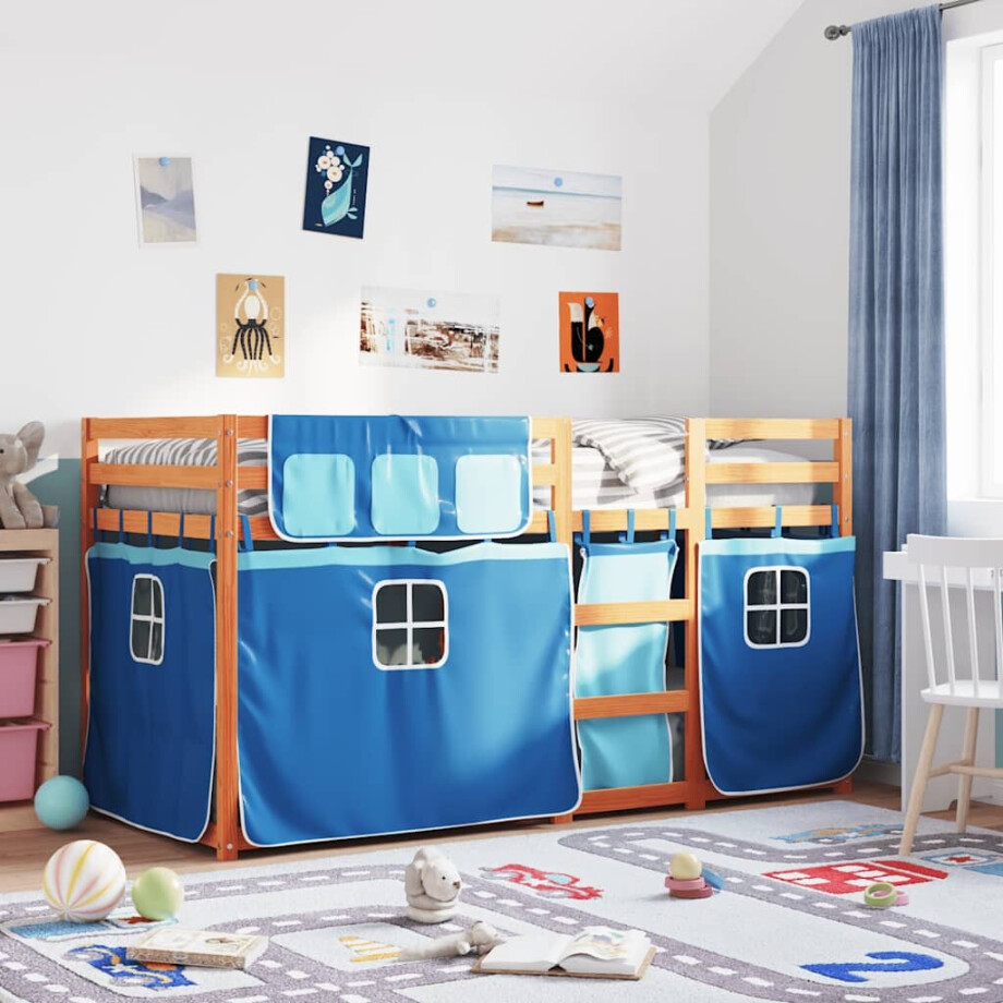 vidaXL Stapelbed zonder matras 90x200 cm massief grenenhout bruin en blauw afbeelding 1