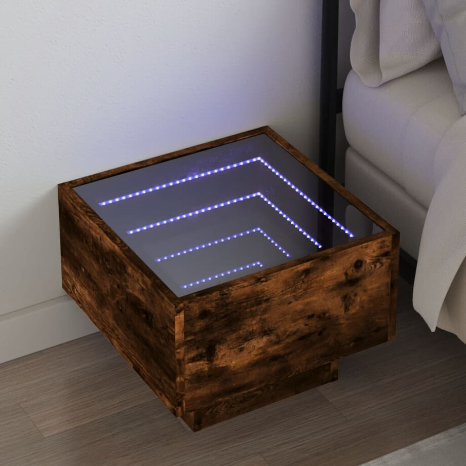 vidaXL Nachtkastje met Infinity LED 40x40x30 cm gerookt eikenkleurig vidaXL Nachtkastje met Infinity LED 40x40x30 cm gerookt eikenkleurig afbeelding 1