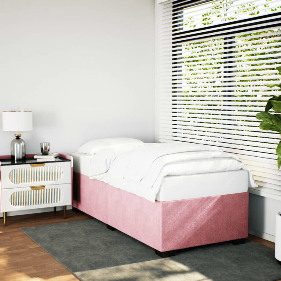 vidaXL Bedframe fluweel roze 100x200 cm vidaXL Bedframe fluweel roze 100x200 cm afbeelding 1
