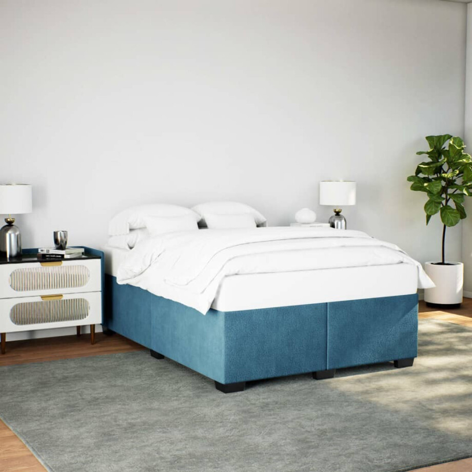 vidaXL Bedframe fluweel blauw 140x190 cm vidaXL Bedframe fluweel blauw 140x190 cm afbeelding 1