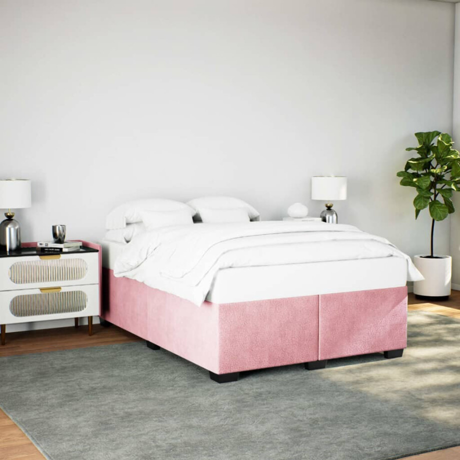vidaXL Bedframe fluweel roze 140x200 cm vidaXL Bedframe fluweel roze 140x200 cm afbeelding 1