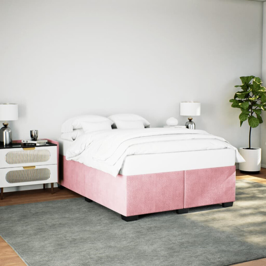 vidaXL Bedframe fluweel roze 160x200 cm vidaXL Bedframe fluweel roze 160x200 cm afbeelding 1