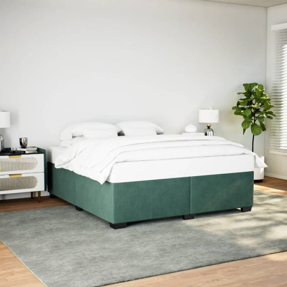 vidaXL Bedframe zonder matras 200x200 cm fluweel donkergroen vidaXL Bedframe zonder matras 200x200 cm fluweel donkergroen afbeelding 1
