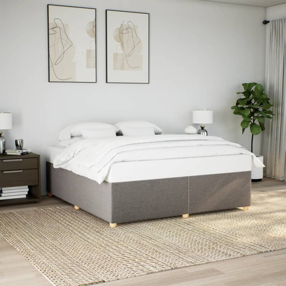 vidaXL Bedframe zonder matras stof taupe 200x200 cm vidaXL Bedframe zonder matras stof taupe 200x200 cm afbeelding 1
