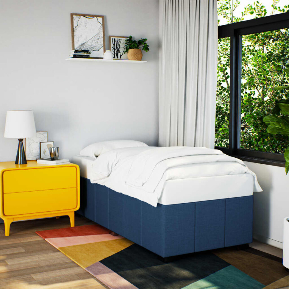 vidaXL Bedframe zonder matras 90x200 cm stof blauw vidaXL Bedframe zonder matras 90x200 cm stof blauw afbeelding 1