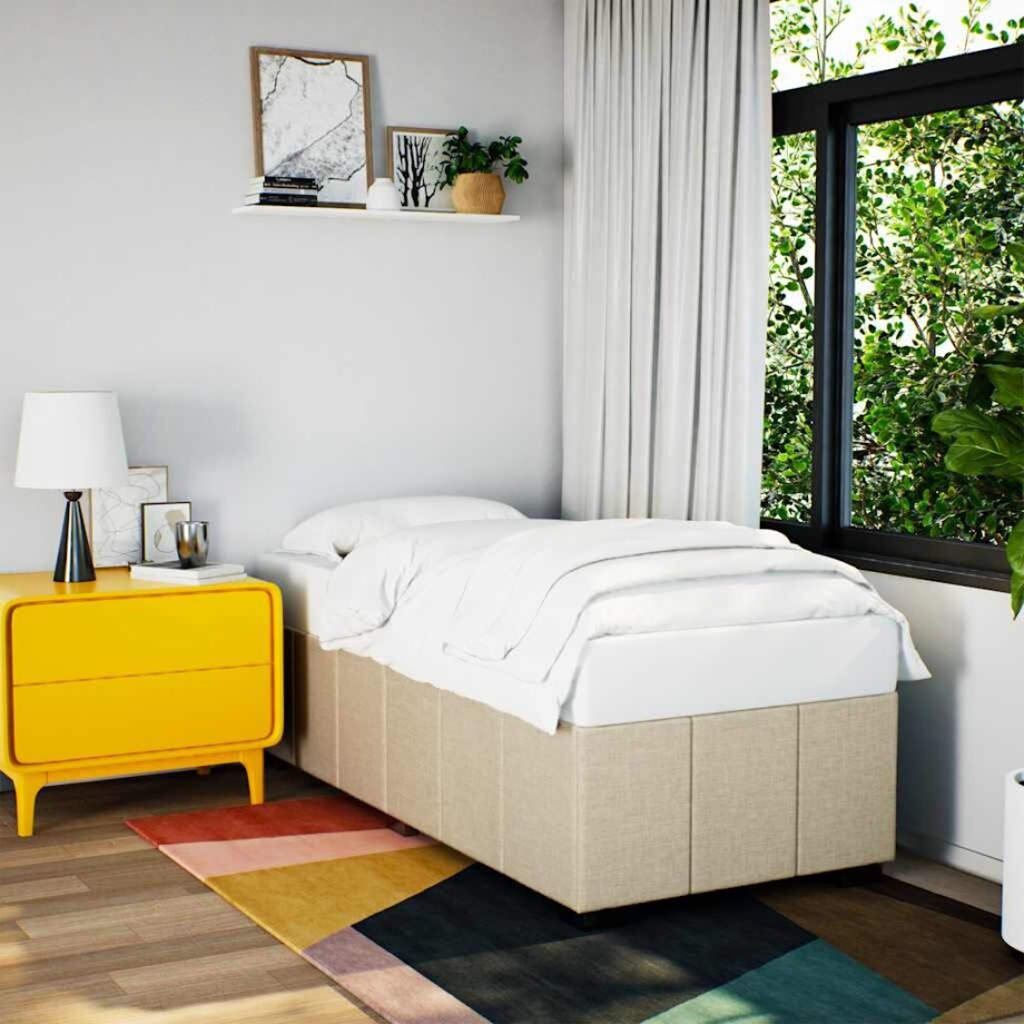 vidaXL Bedframe zonder matras 100x200 cm stof crèmekleurig afbeelding 1