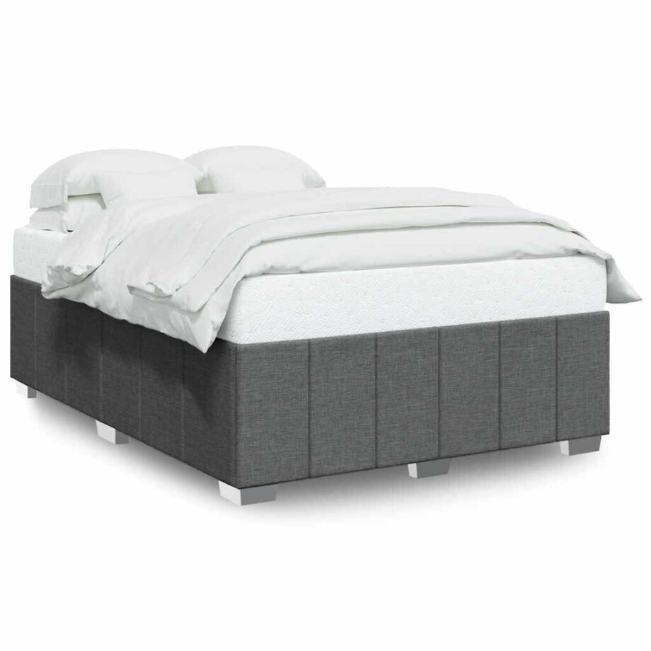 vidaXL Bedframe zonder matras stof donkergrijs 140x190 cm afbeelding 1