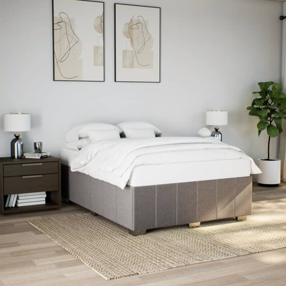 vidaXL Bedframe zonder matras stof taupe 140x190 cm afbeelding 1