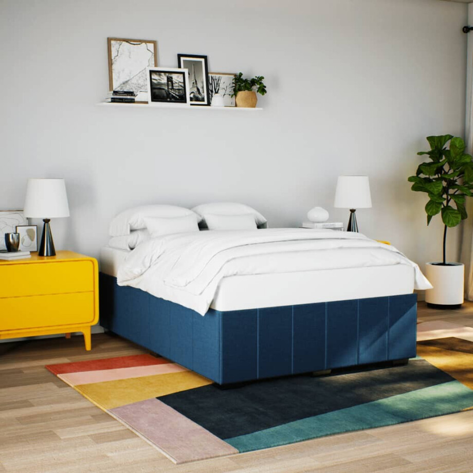vidaXL Bedframe zonder matras stof blauw 140x190 cm vidaXL Bedframe zonder matras stof blauw 140x190 cm afbeelding 1