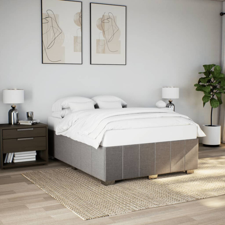 vidaXL Bedframe zonder matras stof taupe 140x200 cm afbeelding 1