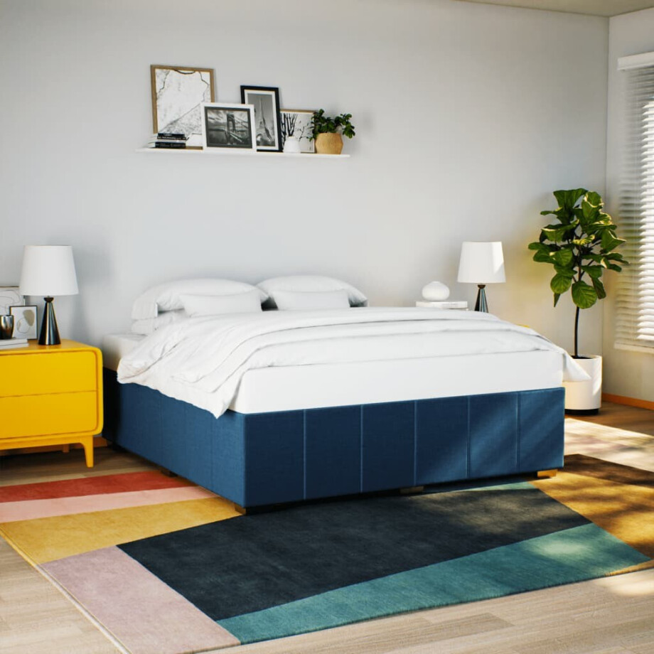 vidaXL Bedframe zonder matras stof blauw 180x200 cm afbeelding 1