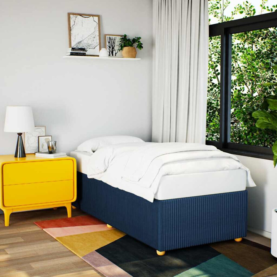 vidaXL Bedframe zonder matras 90x200 cm stof blauw afbeelding 1