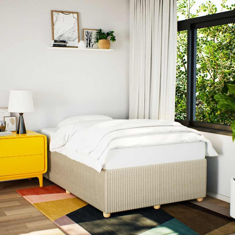 vidaXL Bedframe zonder matras 120x190 cm stof crèmekleurig afbeelding 1