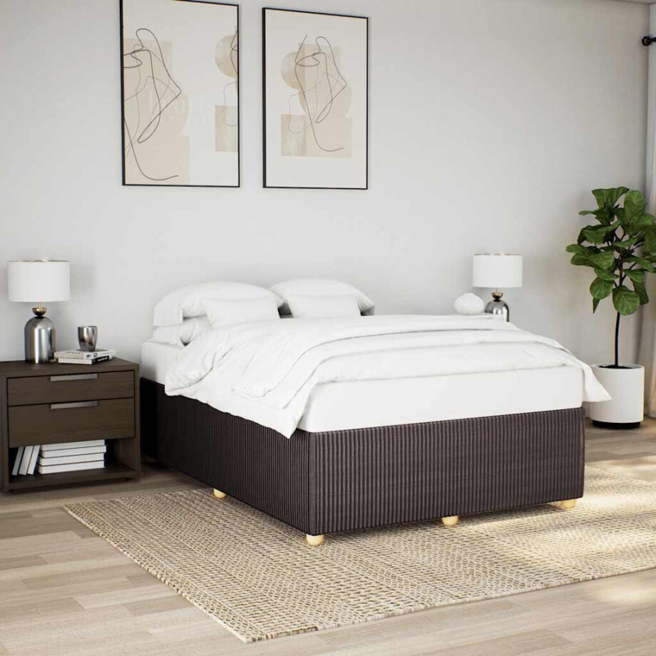 vidaXL Bedframe zonder matras stof donkerbruin 140x190 cm vidaXL Bedframe zonder matras stof donkerbruin 140x190 cm afbeelding 1