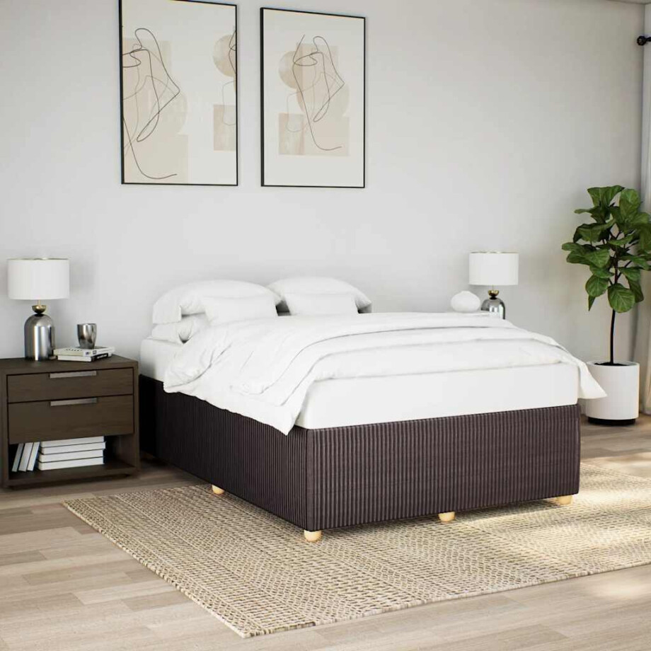 vidaXL Bedframe zonder matras stof donkerbruin 140x200 cm afbeelding 1