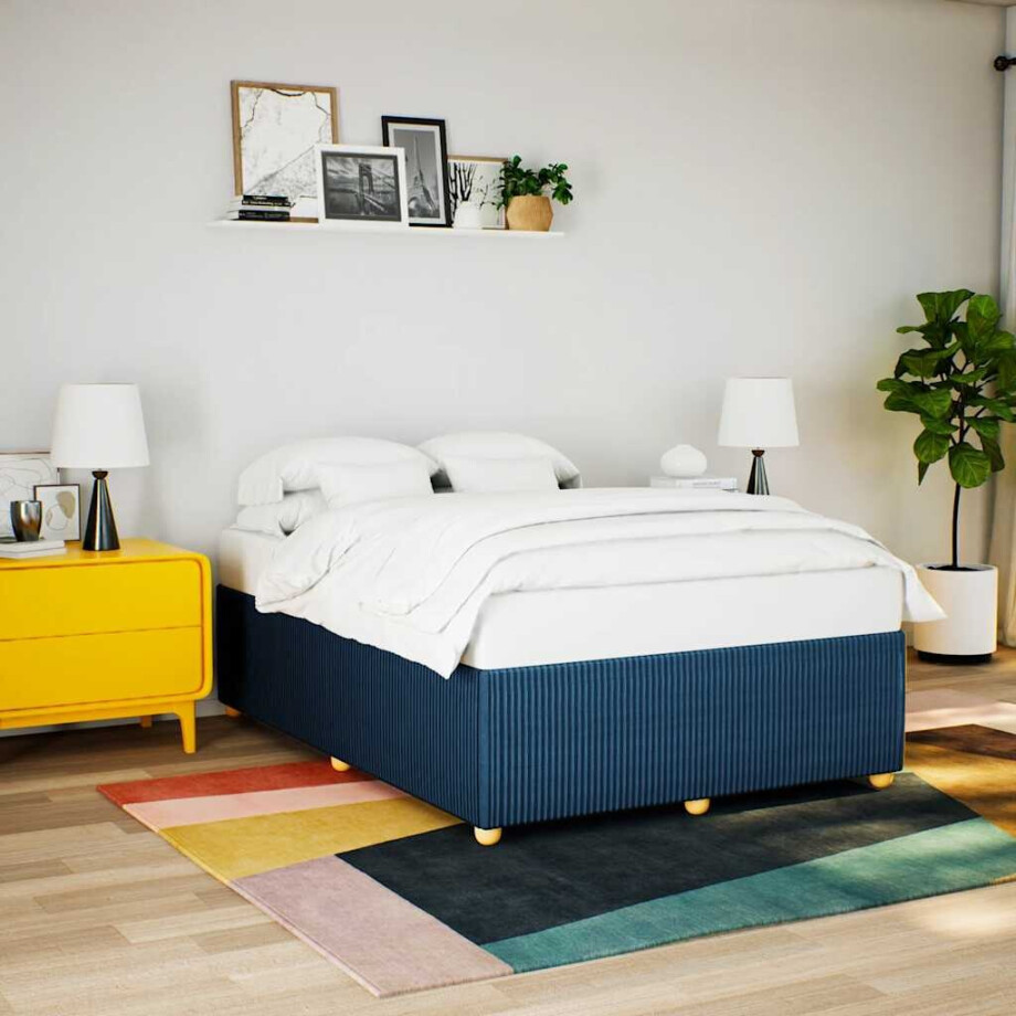 vidaXL Bedframe zonder matras stof blauw 140x200 cm afbeelding 1