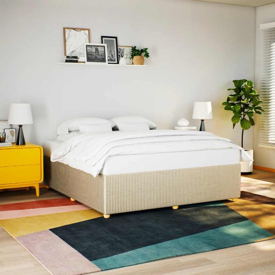 vidaXL Bedframe zonder matras stof crèmekleurig 180x200 cm afbeelding 1