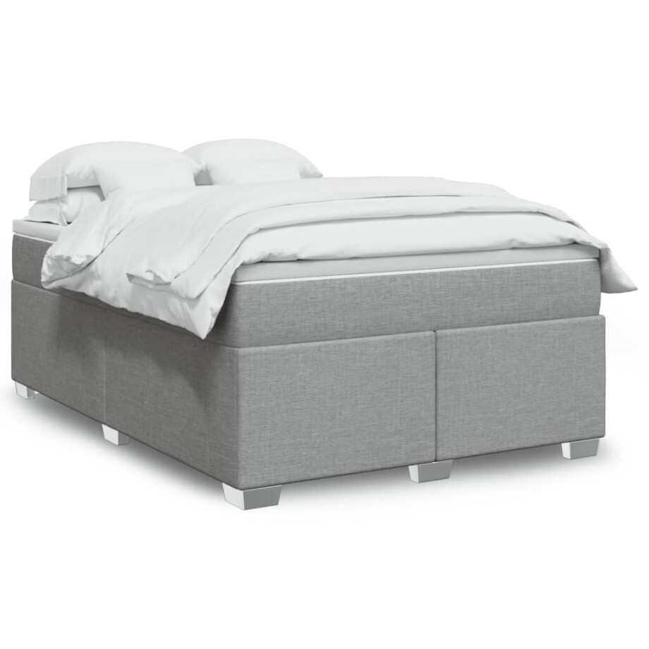 vidaXL Boxspring met matras stof lichtgrijs 140x190 cm vidaXL Boxspring met matras stof lichtgrijs 140x190 cm afbeelding 1