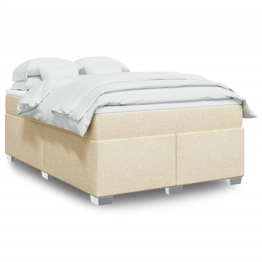 vidaXL Boxspring met matras stof crèmekleurig 160x200 cm vidaXL Boxspring met matras stof crèmekleurig 160x200 cm afbeelding 1