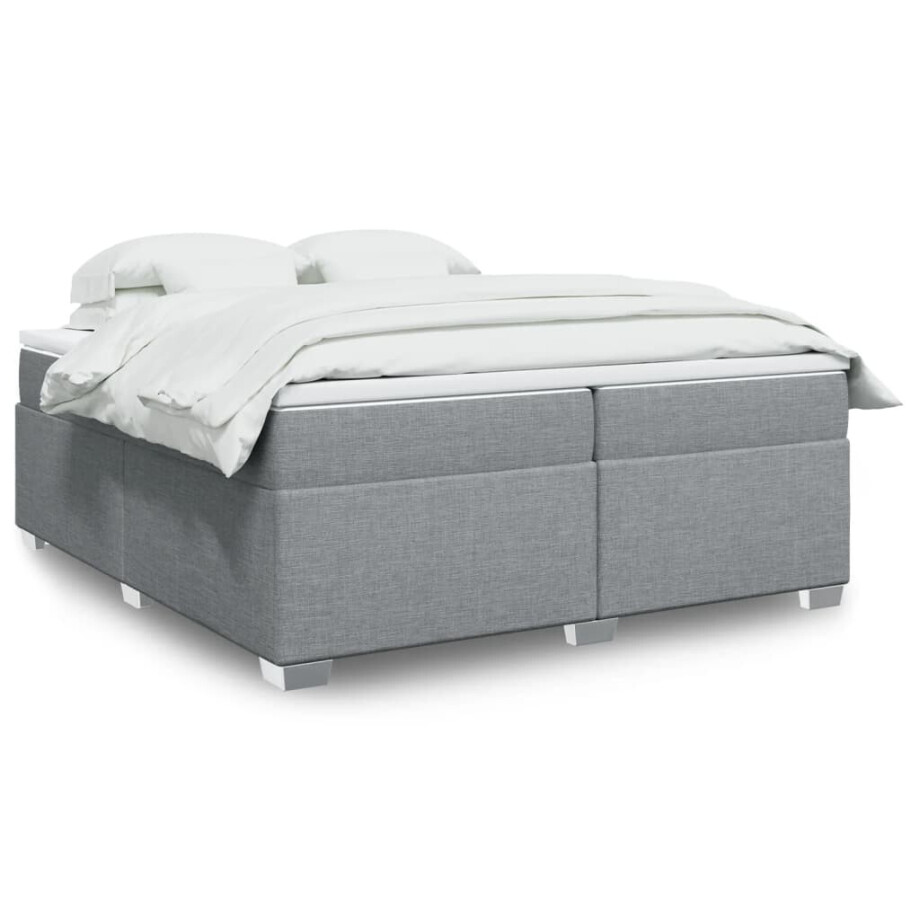 vidaXL Boxspring met matras stof lichtgrijs 200x200 cm vidaXL Boxspring met matras stof lichtgrijs 200x200 cm afbeelding 1