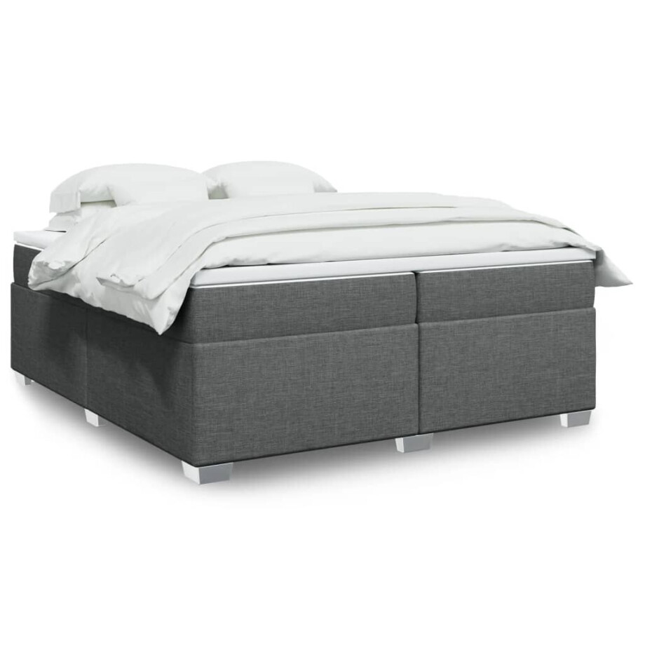 vidaXL Boxspring met matras stof donkergrijs 200x200 cm vidaXL Boxspring met matras stof donkergrijs 200x200 cm afbeelding 1