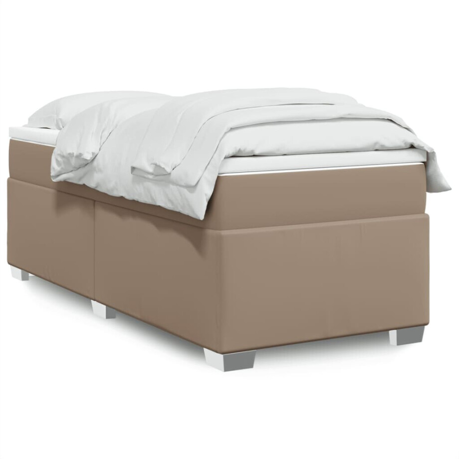 vidaXL Boxspring met matras kunstleer cappuccinokleurig 80x200 cm vidaXL Boxspring met matras kunstleer cappuccinokleurig 80x200 cm afbeelding 1