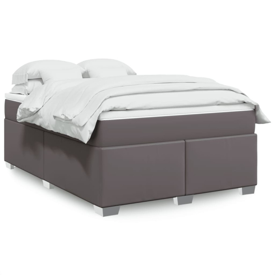 vidaXL Boxspring met matras kunstleer grijs 160x200 cm afbeelding 1