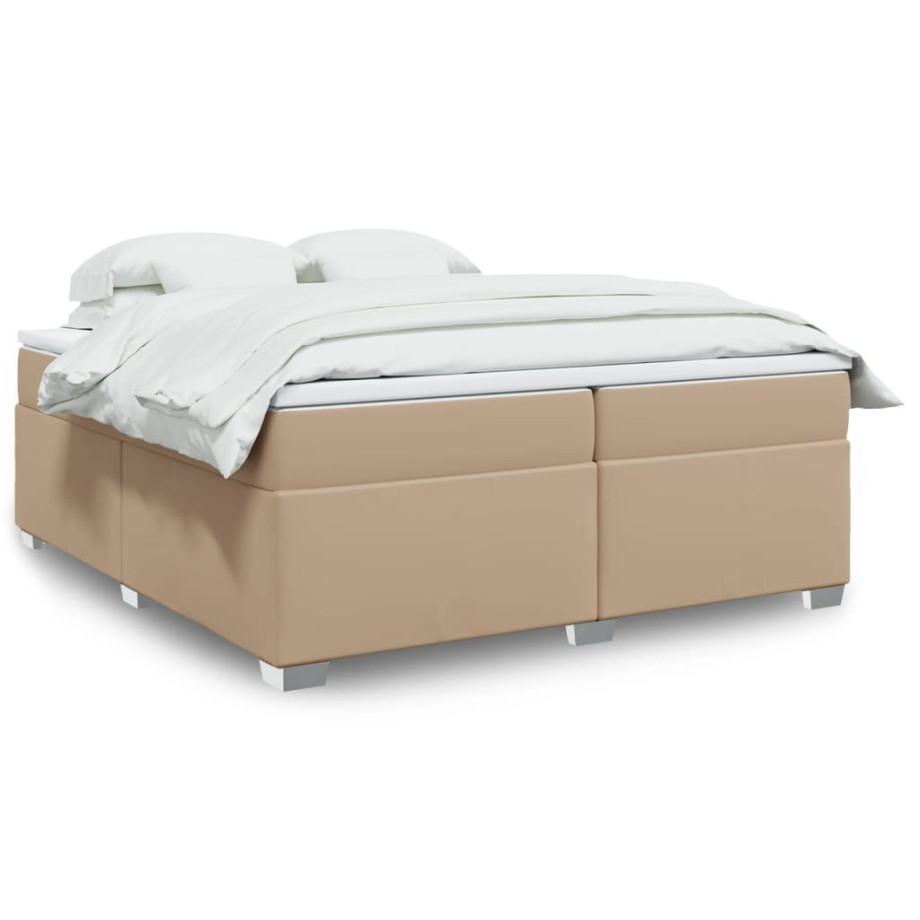 vidaXL Boxspring met matras kunstleer cappuccinokleurig 200x200 cm afbeelding 1