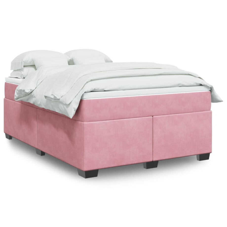 vidaXL Boxspring met matras fluweel roze 140x190 cm vidaXL Boxspring met matras fluweel roze 140x190 cm afbeelding 1