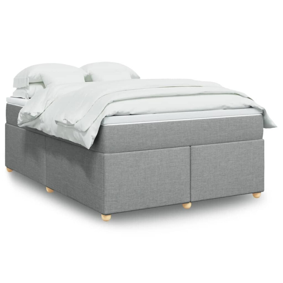 vidaXL Boxspring met matras stof lichtgrijs 140x190 cm vidaXL Boxspring met matras stof lichtgrijs 140x190 cm afbeelding 1