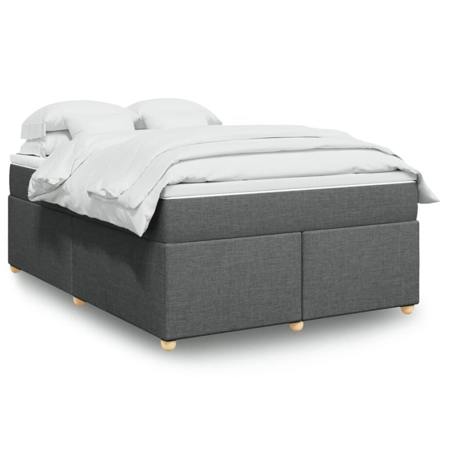 vidaXL Boxspring met matras stof donkergrijs 140x190 cm vidaXL Boxspring met matras stof donkergrijs 140x190 cm afbeelding 1