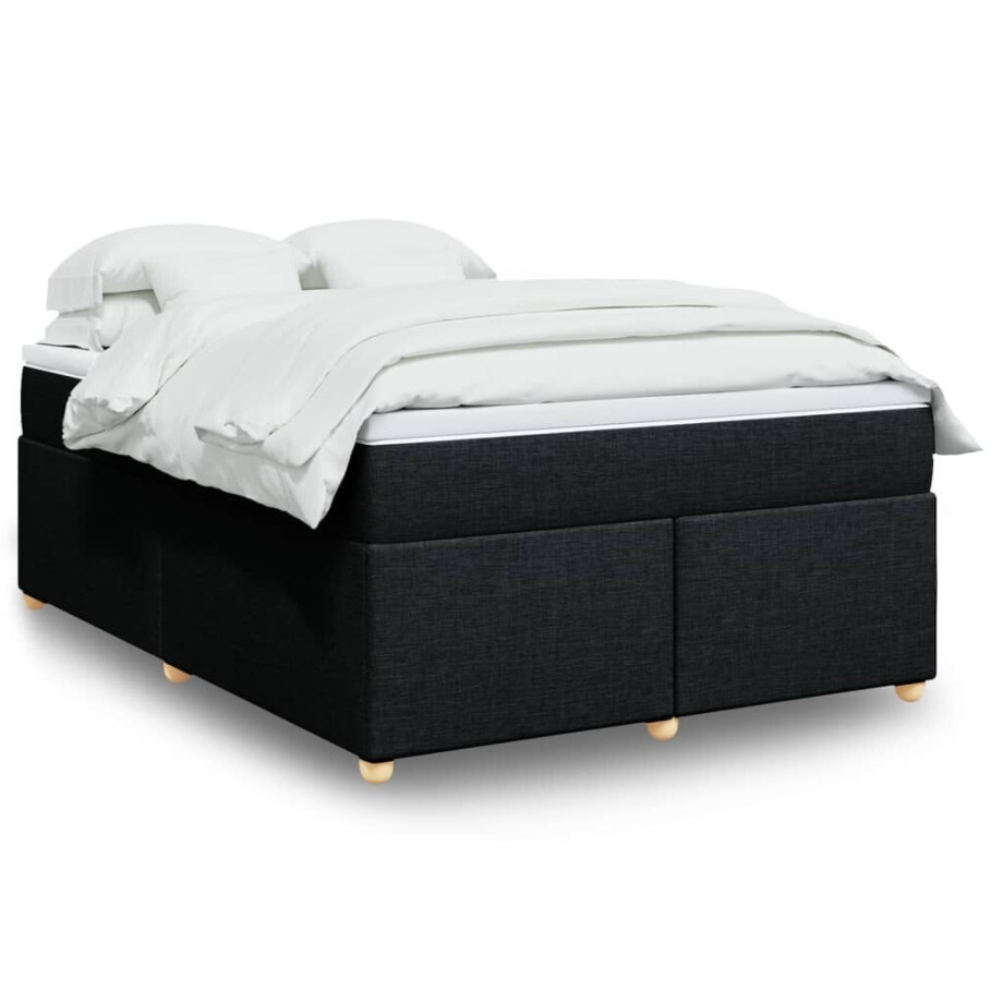 vidaXL Boxspring met matras stof zwart 140x190 cm vidaXL Boxspring met matras stof zwart 140x190 cm afbeelding 1