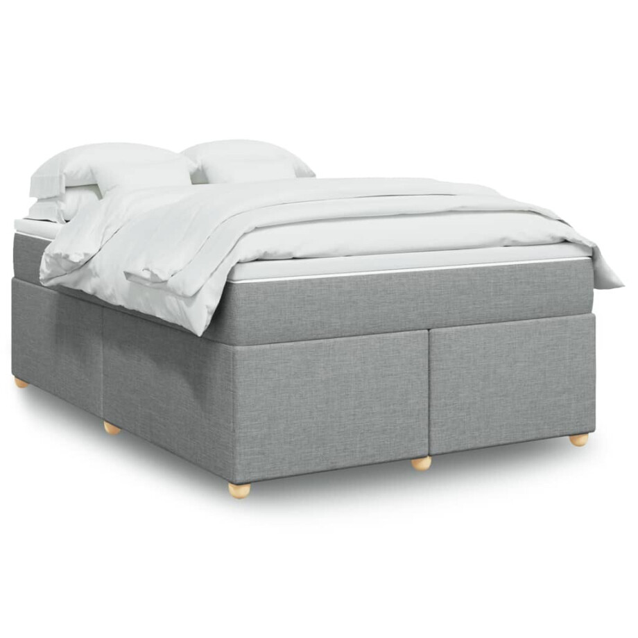 vidaXL Boxspring met matras stof lichtgrijs 160x200 cm vidaXL Boxspring met matras stof lichtgrijs 160x200 cm afbeelding 1